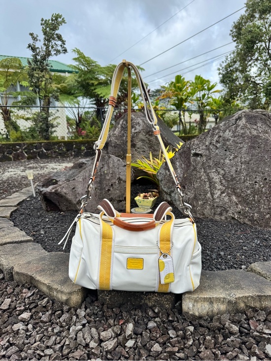 Coach Handbags - Coach White & Yellow Leatherware Convertible Duffel Satchel Crossbody Bag 2006